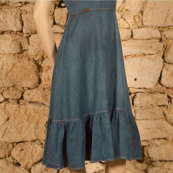Vintage 60s/70s era Genuine French Vintage Denim Ruffle Dress Size Small - Picture 6 of 12